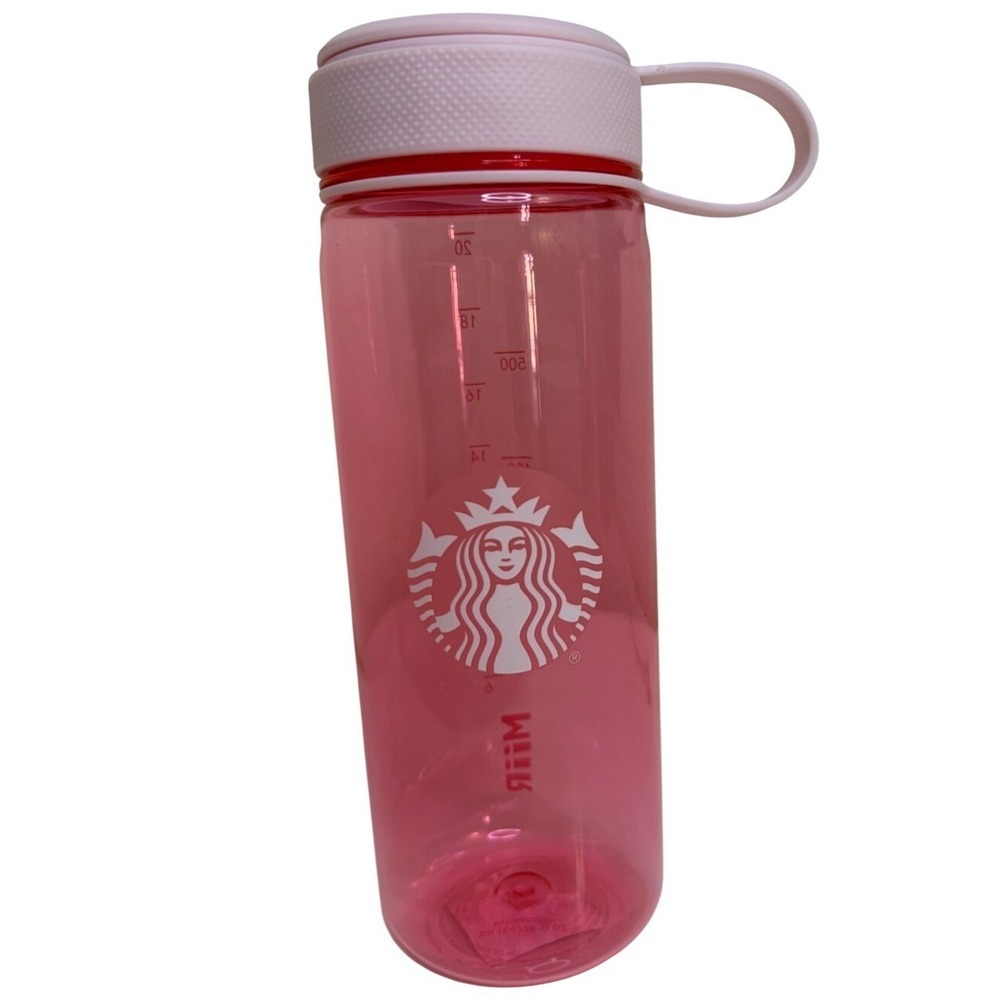 GIFTABLE NEW MiiR Starbucks Pink White Plastic Water Bottle 20oz Lid Carry Loop